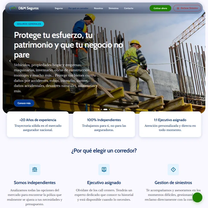 Sitio de D&M Corredores de Seguros hecho por Selvática