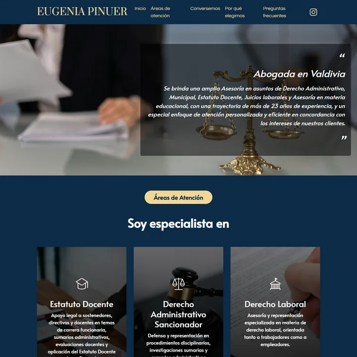Sitio de Eugenia Pinuer Abogada hecho por Selvática